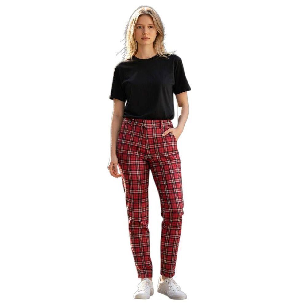 FOREVER 21 RED PLAID PANTS SZ.M EUC.